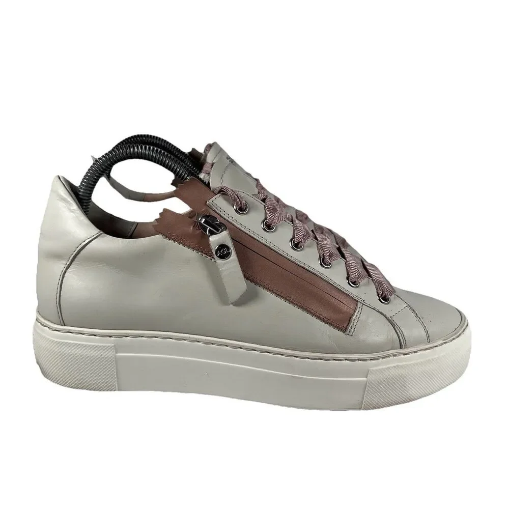 AGL D925233 Leather Platform Side Zip Satin Lace Sneakers EU 39 US 9